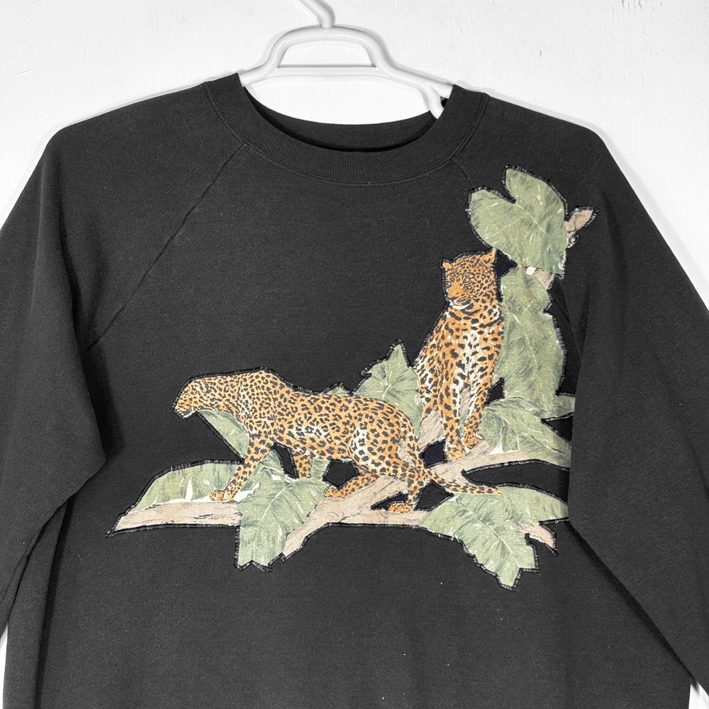VTG 90s Leopard Graphic Raglan Sweatshirt Womens XXL Big Cat Jungle Made in USA